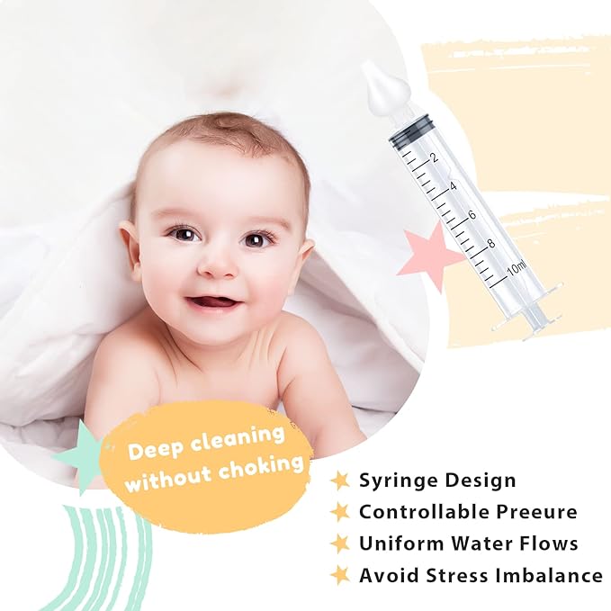 Nasal Irrigator for Baby 10ml Professional Baby Nasal Aspirator with Safe Silicone Nasal Suction Tips Portable Baby Nasal Syringe Infant Nose Cleaner 2 Pieces