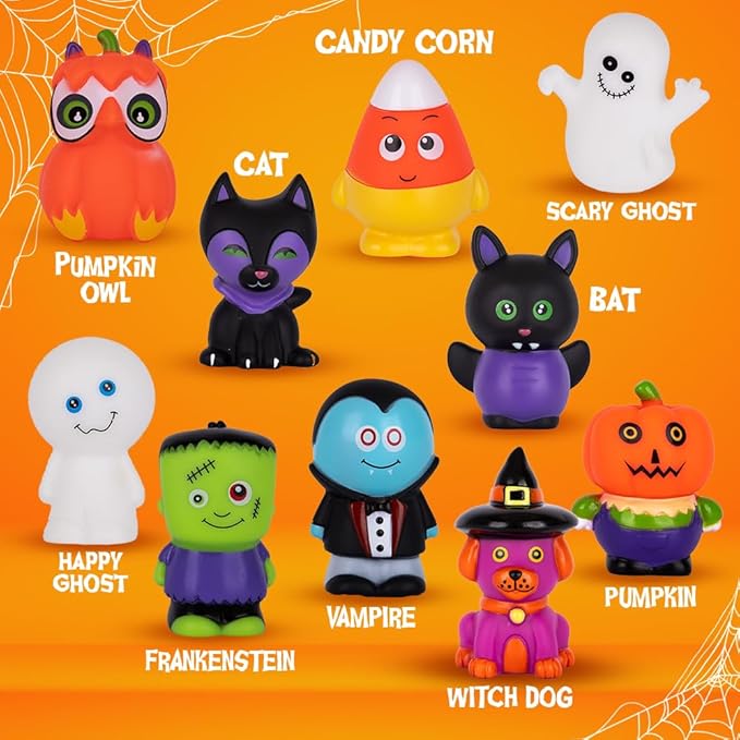 ArtCreativity Assorted Halloween Bath Toys for Kids, Pack of 10 Halloween Rubber Characters, Finger Puppets Toys, Trick or Treat Supplies, Goodie Bag Fillers, Party Favors