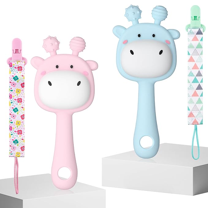 2 Pcs Teething Toys for Baby, Silicone Giraffe Teether Toy for Teething Relief, Baby Chew Toys Sore Gums, Teethers 0-6 Months Gift