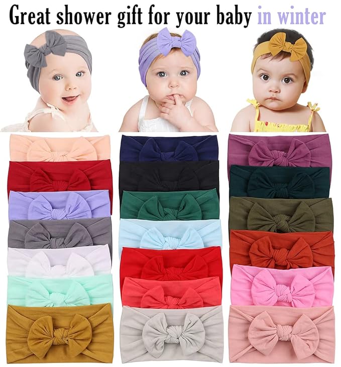 AKOAK 1 Pack Solid Color Skin-friendly Baby Headband Elastic Soft Nylon Headband Cute Baby Bow Headband (Red)