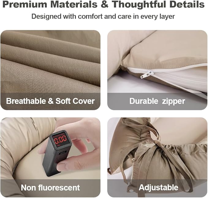Baby Lounger, Baby Nest Cover for Baby, Reversible & Breathable Cotton, Adjustable Baby Floor Seat for Tummy Time, Portable Infant Lounger, Essentials for Newborns