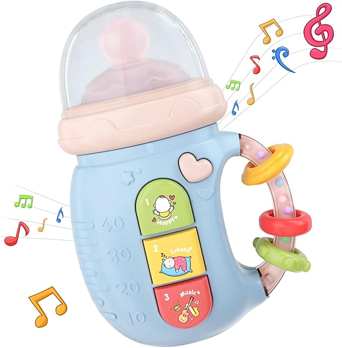 Baby Musical Toy 18M+ Cute Bottle Light Up Music Toys Early Learning Educational Infant Toys Girl Boys Birthday Gift Toy for 2 3 Years Old (Blue)