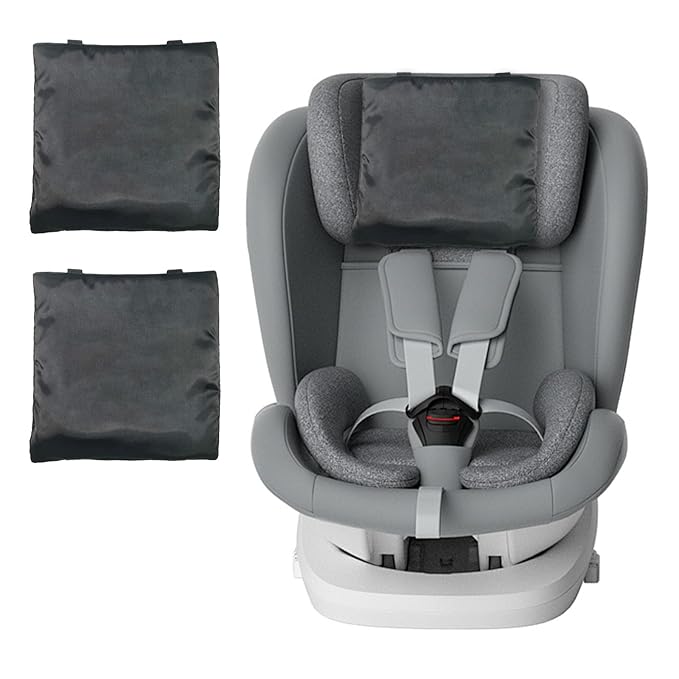 2 Pack Carseat Covers Baby Satin Car Seat Headrest Cover for Babies Hair Protector Soft Silk Feeling Protection Head car seat headrest Support (black)