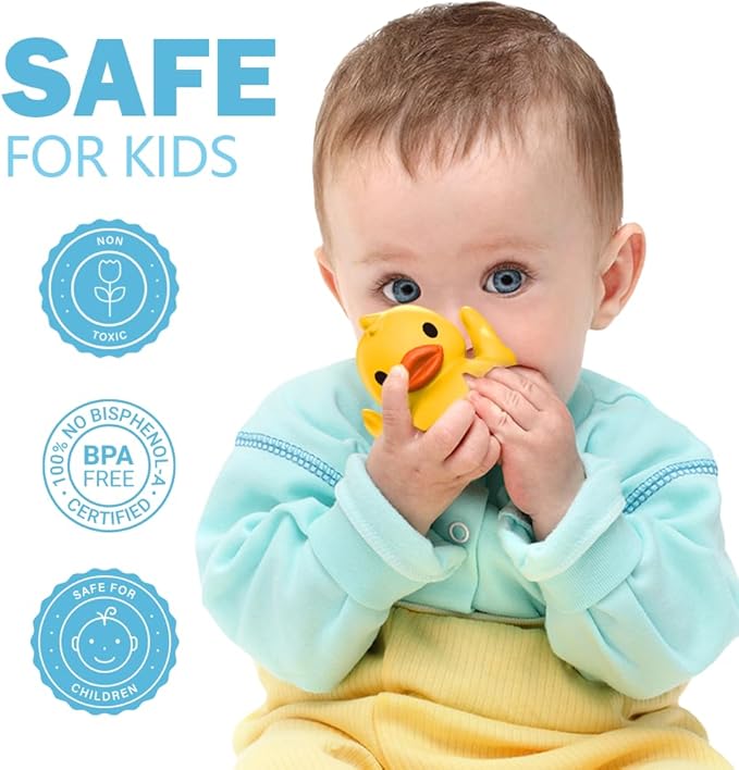 Oriate Bath Boat Toys, Finger Puppets for Kids, 5 PCS Rubber Duck Finger Puppets and 1 Boat, Sensory Learning Toy Set in The Bathtub, Pool, Beach Easter Eggs Fillers.