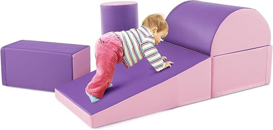 Costzon 5 Pieces Climbing Toys for Toddlers, Soft Foam Block Play Structures Infants Climbers for Child Development, Waterproof Kids Climbing Toys Indoor for Preschool Baby (Pink & Purple)