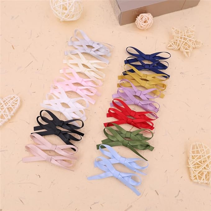 24 PCS Small Hair Ribbon Bow Fully Lined Clips for Girls Women Toddler Baby Youth Playful Hairpins Decoration Satin Bows (24 PCS Multicolors)