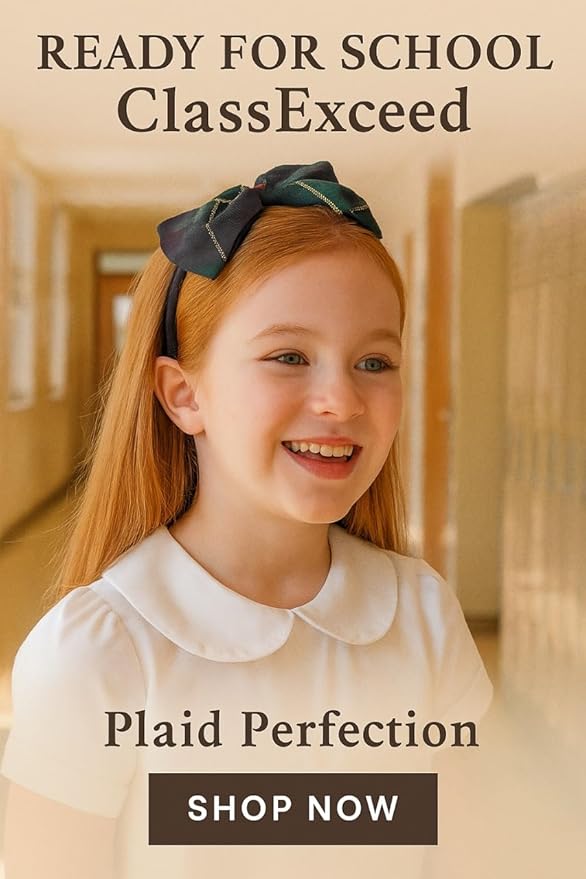 ClassExceed School Headband, Plaid bow headband, back to school, available in variety of school plaids (Plaid 55 Hunter Navy Red plaid, Regular)
