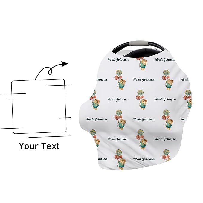 Personalised Car Seat Cover for Babies - Multi-use Carseat Canopy Cover with Name, Green Bear Print Car Seat Covers, Christmas Birthday Gifts for Infant Boys and Girls(27"x29")