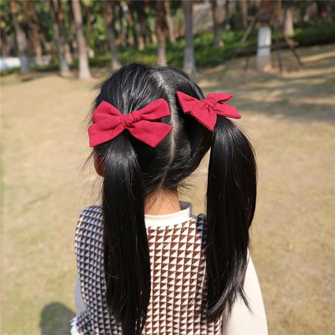 3 Styles Hair Bow Clips for Little Girls Toddler Baby Mom Women Hair Barrettes Accessories 4 Pcs Cotton Linen Bows Scarlet