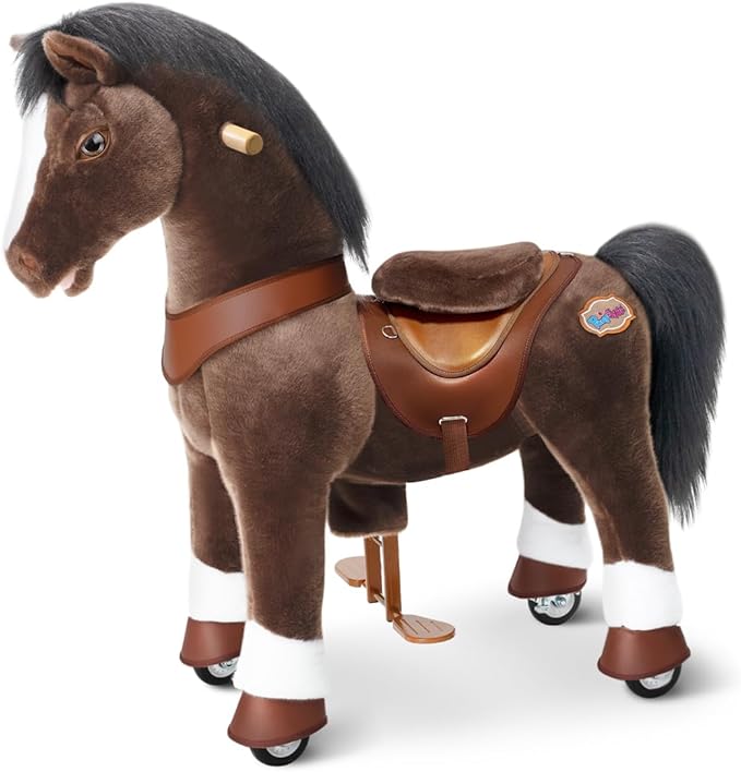 PonyCycle Riding Horse Ride on Horse Advanced Model Y Riding Pony Unicorn Toy (35.4" Height/Size 4 for Kids Ages 4–7) Birthday Gift for Kids with Brake Chocolate Brown Y476