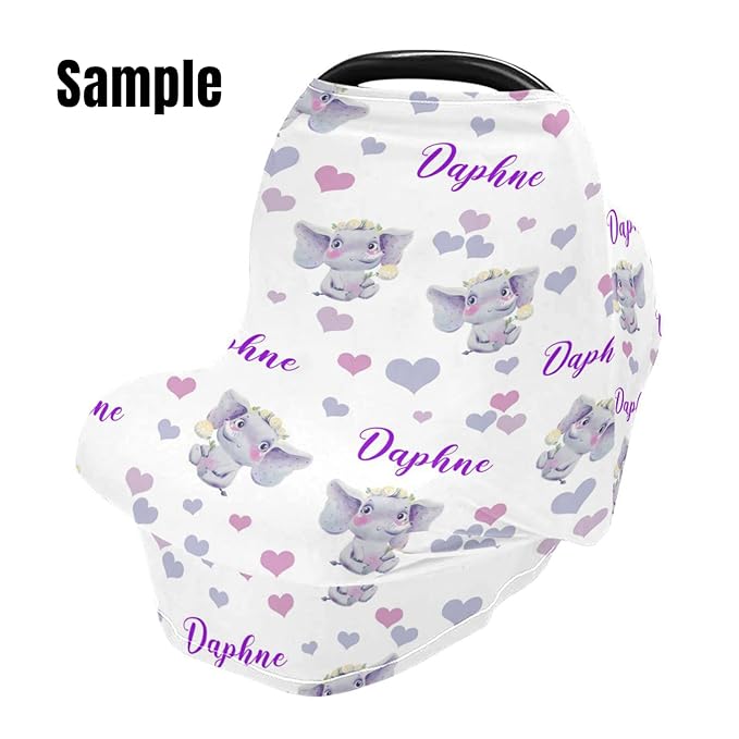 Personalized Woodland Deer and Bear Pink Baby Car Seat Covers with Name, Custom Nursing Cover Breastfeeding for Babies, Carseat Canopy for Girls, Infant Stroller Cover, Breathable Carseat Cover