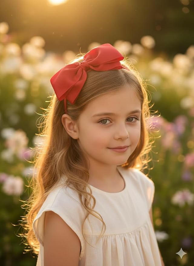 ClassExceed Red Bow Headband for Girls 3–12 – Easter & Church Hair Bow, Solid Color Ribbon Kids Headband for Holiday Outfits