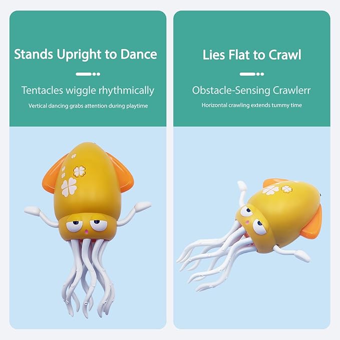 Baby Stocking Stuffers 6-12 12-18 Months Boys Girls, Tummy Time Musical Crawling Dancing Squid Octopus Toy for 1 2 3 4 5 Year Old Kid, Toddler Birthday Christmas Gifts for Grandkids