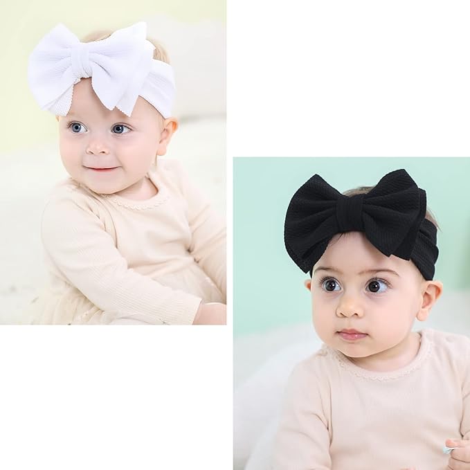 Cinaci 12 Pack Stretchy Elastic Wide Nylon Headbands with Solid Knot Big Hair Bow Headwraps Large Oversized Hair Bows Accessories for Baby Girls Infants Toddlers Kids