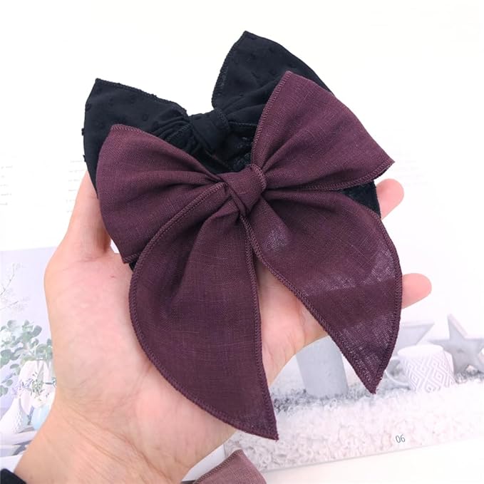 Pack of 4 Gorgeous Fable Bow Hair Clips for Girls Women Linen Hair Bow Alligator Clips Toddler Baby Mom Young Girl Hair Accessories (Burgundy/Black)