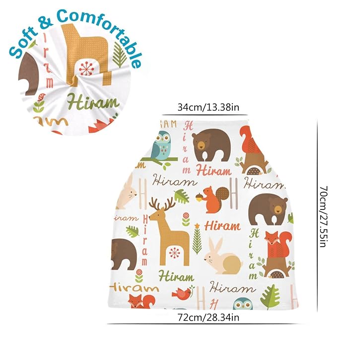 Personalized Name Car Seat Covers for Baby Girl Boy, Customized Infant Summer Carseat Cover, Breathable Stroller Canopy, Newborn Sun Shade Cover, Nursing Cover Breastfeeding Scarf, Cute Animal