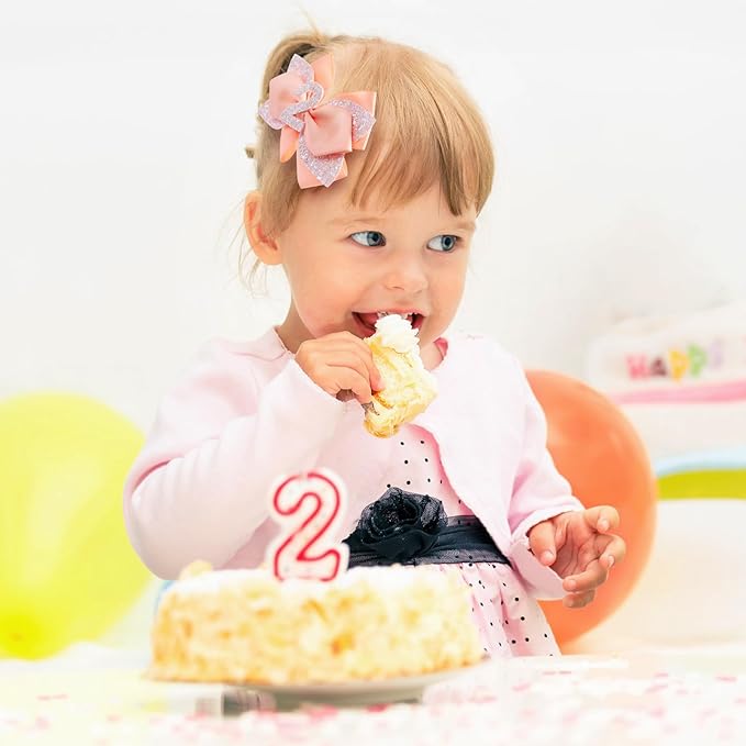Glitter Birthday Hair Bow for Baby Girls 1 2 3 4 5 6 Years Peach Party Decoration Hair Accessories for Two 2nd Second Birthday