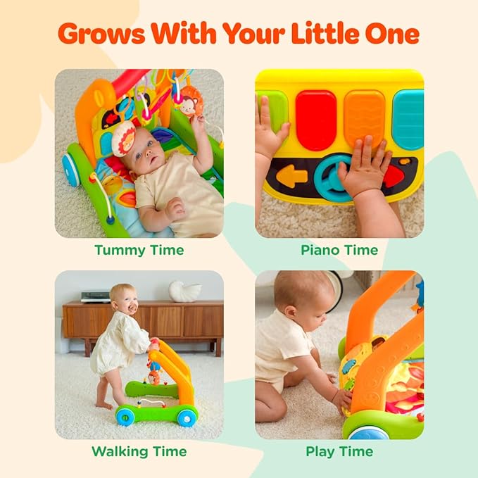Move2Play, 4-in-1 Baby Play Mat & Activity Center Gym | Walker | Infant Present for Tummy Time | Birthday Gift for 3, 4, 5, 6, 7, 8, 9, 10, 12 + Month Old Boys & Girls (Yellow)