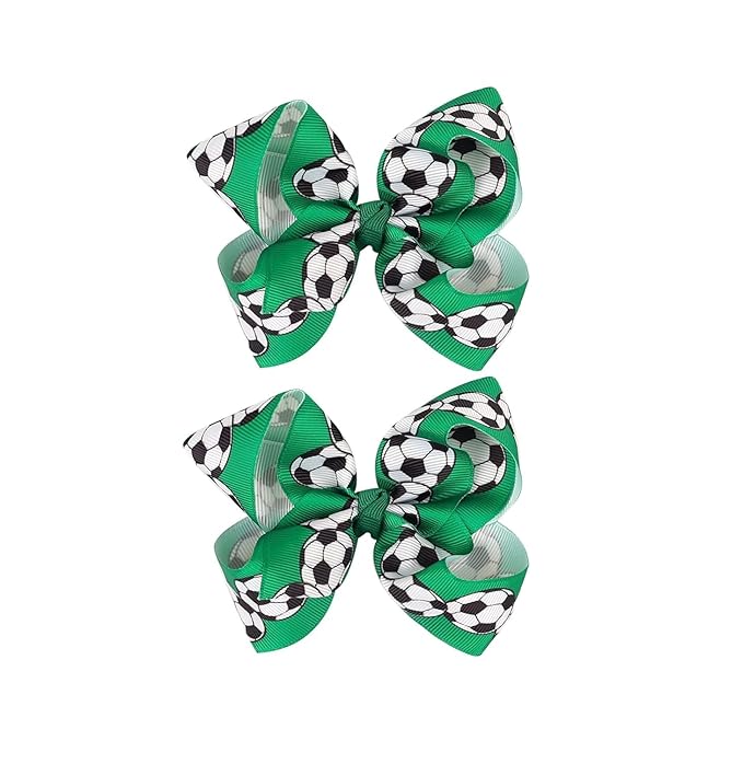 Soccer Hair Accessories, Soccer Hair Bows, Soccer Ball Bow，Soccer Ribbon Bow Hair Clips ，bows Hair Accessories for girls.A (green)