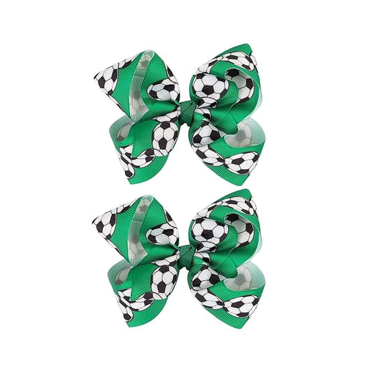 Soccer Hair Accessories, Soccer Hair Bows, Soccer Ball Bow，Soccer Ribbon Bow Hair Clips ，bows Hair Accessories for girls.A (green)