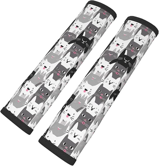 Cartoon Cat Kitten Seat Belt Cover Fits Cars Trucks SUV Sedans Sweat Absorption Car Seatbelt Strap Cover, Cute Auto Interior Accessories Protector