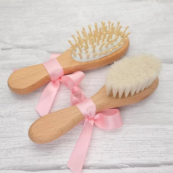 Personalized Baby Hair Brush And Comb Set For Boy Girl Newborn, Custom Wooden Toddler Hair Brush Set With Soft Goat Bristle, Cradle Cap Comb, Keepsake Gift For Baby