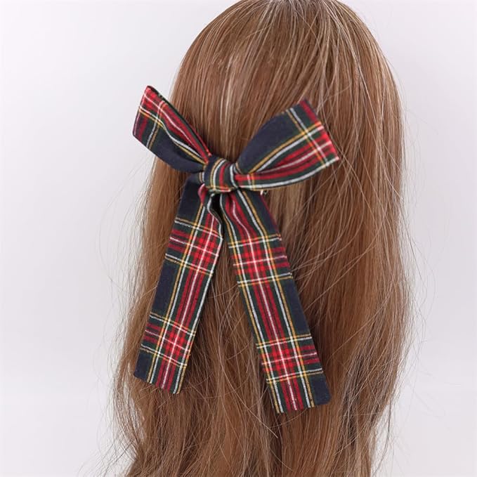 Set of 4 Tartan Black Bow Hair Clips for Little Girls Toddler Baby Mom Women Hair Barrettes Accessories 3 Styles School Uniform Plaid Bows