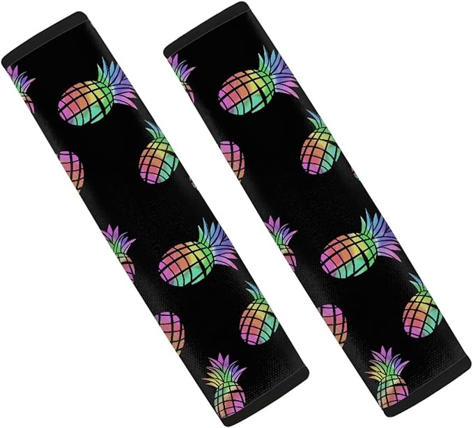 AFPANQZ 2 Pack Car Seat Belt Covers for Adults Fashion Hawaiian Pineapple Pattern Safety Seatbelt Pad Cushion Adjustable Universal for Most Car Laptop Backpack Luggage Bag Straps Pads Black