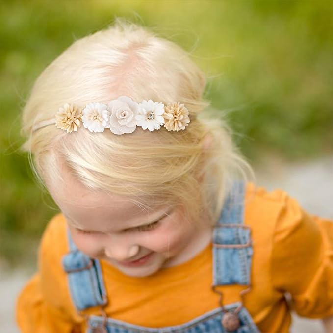 OOSAKU Baby Girl Flower Headbands Set Elastic Floral Headbands 6pcs Soft Nylon Hair Band for Newborn Toddler Hair Accessories