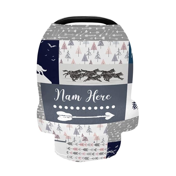Personalized Baby Car Seat Cover for Boys Girls, Custom Nursing Covers for Breastfeeding with Name, Infant Stroller Cover, Baby Carseat Canopy for Newborn, Multiuse Car Seat Canopies, Wild Wolf