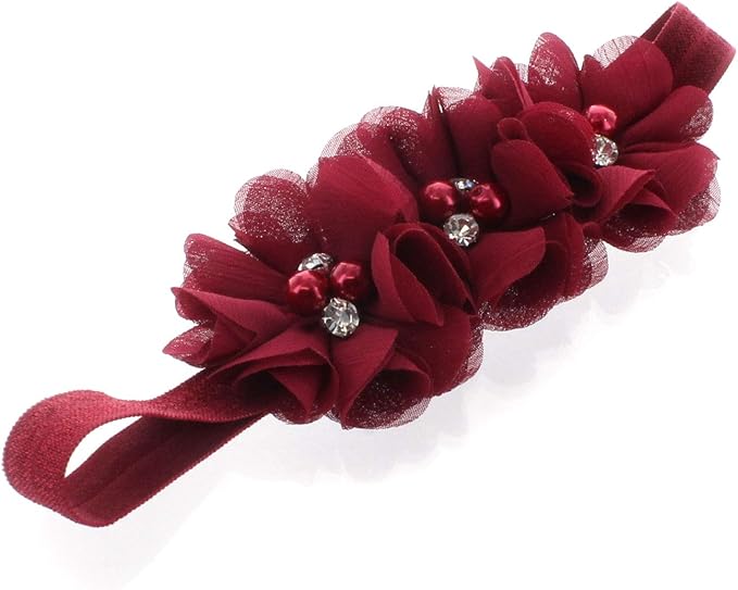 My Lello Flower Headbands Baby - Girls - Toddler Fabric Beaded Stretchy Elastic Pair