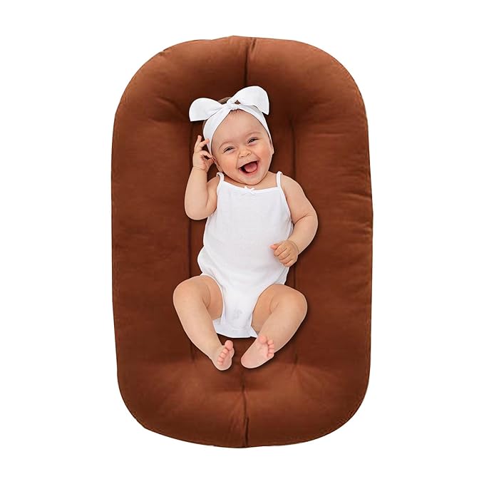 Baby Lounger for Infants Babies 0-15 Months, Bionic Organic Lounger for Baby, Soft Cotton Breathable Infant Floor Seats & Loungers for Newborn Baby Shower Gifts (Brown Baby Nest)