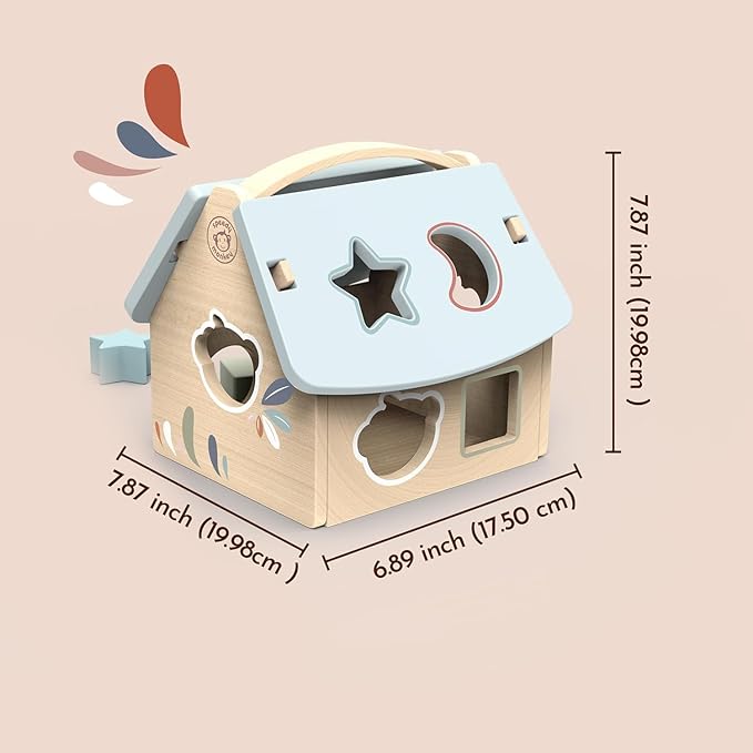 Speedy Monkey House Shape Sorter with 8 Blocks, Fun Colors, Shapes, Monkey Character, Wooden Toy, Non-Toxic Paint, Enhances Learning, Ideal for Kids