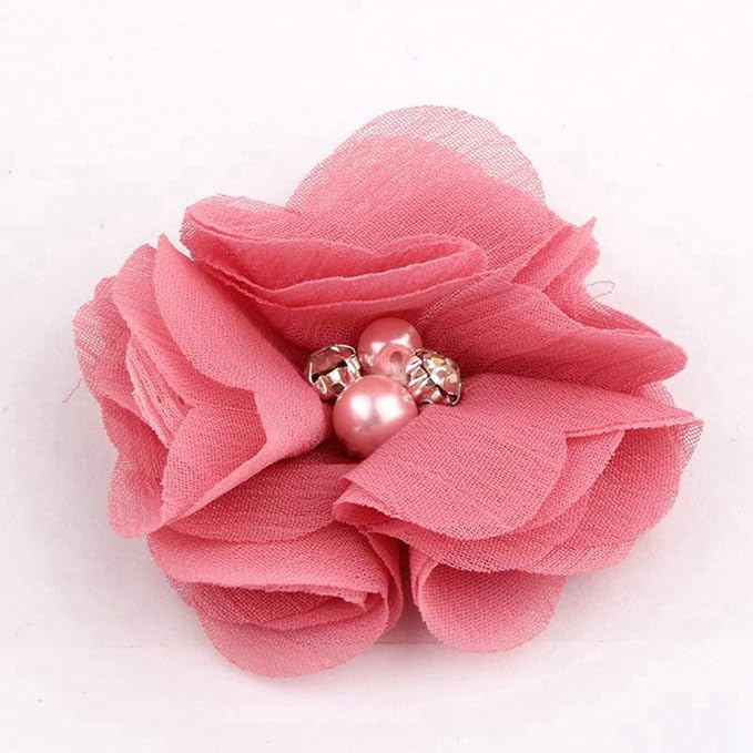 50 Pcs 2" Mini Chiffon Flowers with Rhinestones for Baby Girls Hair Accessories Artificial Fabric Flowers for Headbands Craft Projects (Dusty Pink)