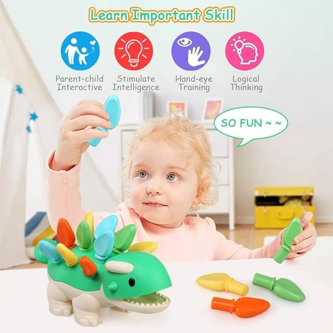 Hirger Spike The Fine Motor Dinosaur: Montessori Baby Sensory Toys for Toddlers 1-3, Preschool Learning Educational Activities, 12+ Months Old Birthday Gift