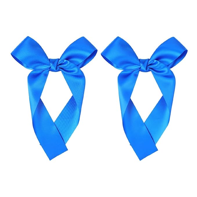 2-Pack Long Satin Ribbon Hair Bows for Girls – Elegant Silk Hair Clips for Toddlers, Infants, Teens & Kids - Royal Blue