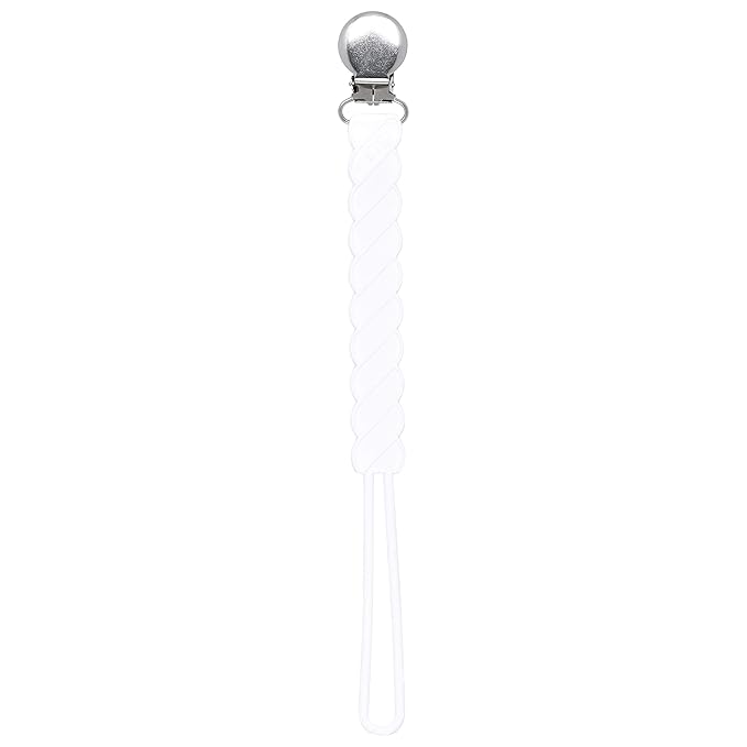 Three Little Tots All Silicone Modern, Short and Safety Tested Pacifier Clip (White, Twist)