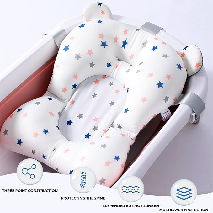 Baby Bath Support Cushion Soft Shower Bath Mat Adjustable Nonslip Newborn Toddler Bath Cushion for Baby 0-12 Months（White）