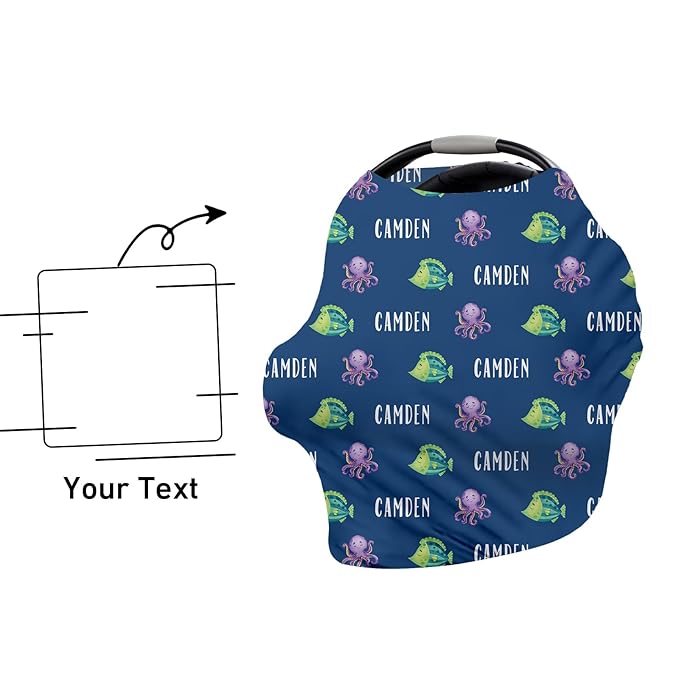 Custom Name Car Seat Canopy - Baby Car Seat Covers, Blue Octopus Print Infant Stroller Cover, Carseat Canopy Christmas Birthday Gifts for Girls and Boys(27"x29")