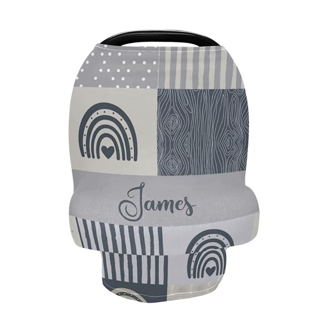 Personalized Rainbow Baby Car Seat Covers for Girls Boys, Custom Nursing Cover Breastfeeding Scarf, Multiuse Carseat Canopy, Infant Stroller Cover, Shower Gift for Newborn Babies