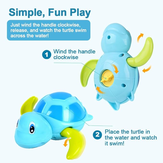 Bath Toys for Toddlers 1 2 3 4 5 Years Old,Pool Toys for Kids,Baby Funny Wind Up Swimming Turtle Bath Toy,Cute Floating Bathtub Water Toys,Gift for Preschool Child Boys Girls (3 Pcs)