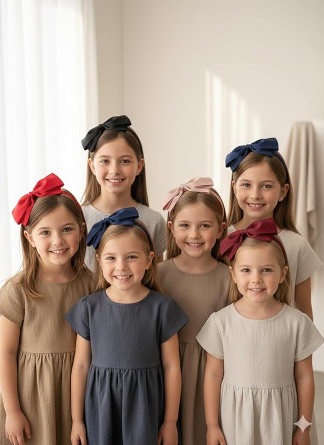 ClassExceed Black Bow Headband for Girls 3–12 – Formal & Recital Hair Bow, Solid Color Ribbon Kids Headband for Dance & Events