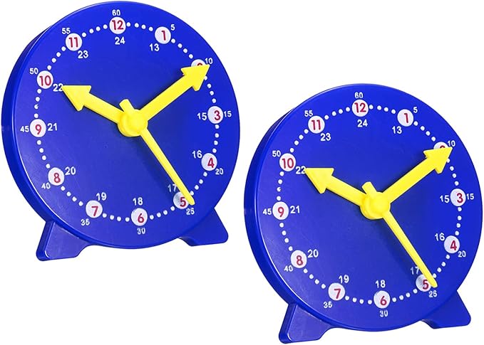 PATIKIL 4 inch Teaching Clock, 2 Pack Learn Clock Learning Tell Time Analog Clock Demonstration Clock 24 Hour 3 Pointers Geared Movement for Classroom Teacher, Blue