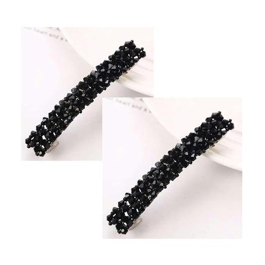 2Pcs Black Hair Clips, Handmade Rhinestone Barrettes Metal Hair Holders Clips and Barrettes for Women Girls Headwear Styling Accessories