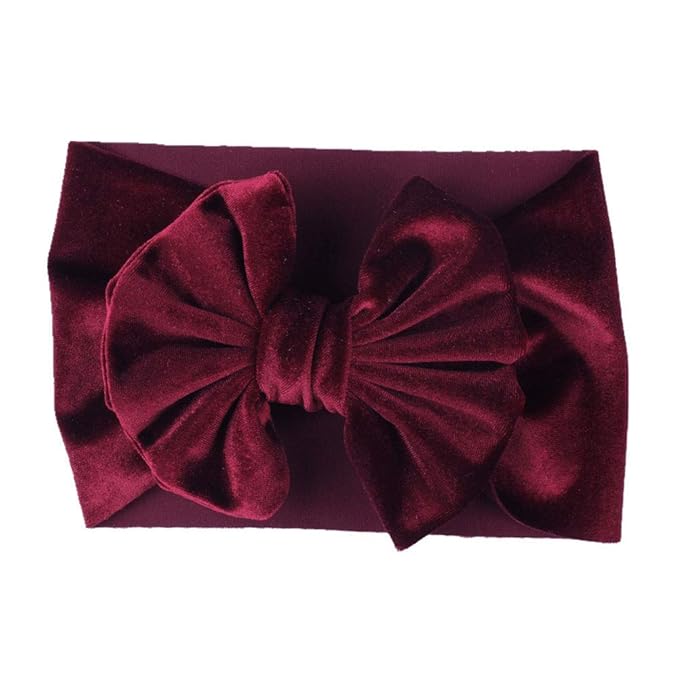 SuperiMan Wide Band Velvet Headband for Baby,Toddler Girls Bows Turban Head Wrap Hair Bands Photography Props Hairband (Navy+Wine Red+Black+Gray+Pink)