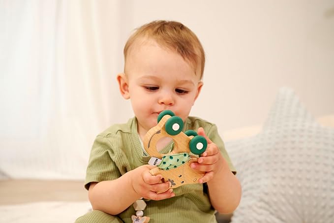 Eichhorn - Baby Hipp Collection - Sliding Donkey with Fabric, Silent Silicone Wheels, 12 cm Long, 100% FSC Certified Beech Wood, Suitable for Children from 1 Year
