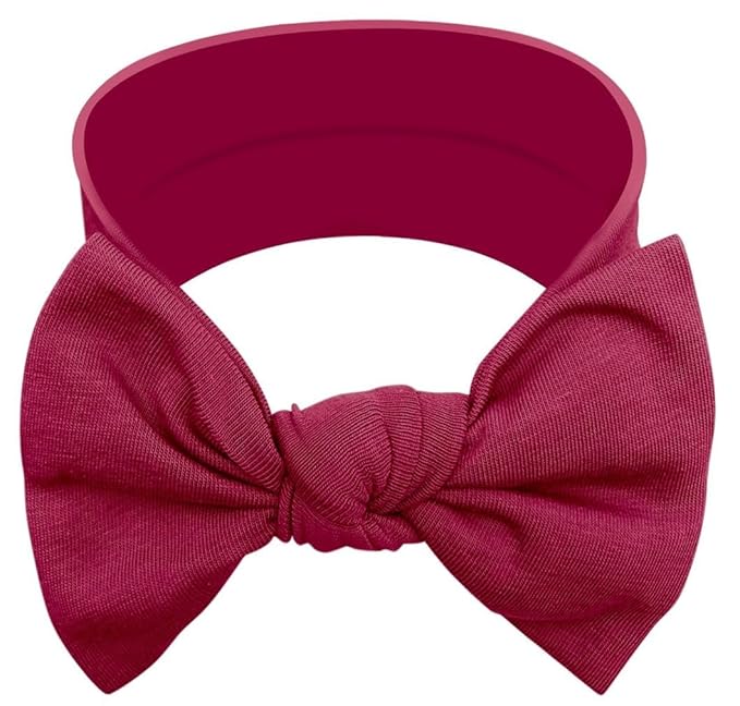 Baby Girl Headbands 0–6 Months – Newborn Infant Soft Cotton Handmade Bow Headband, Stretchy No Mark Baby Hair Accessories (Burgundy, 0-6 Month)