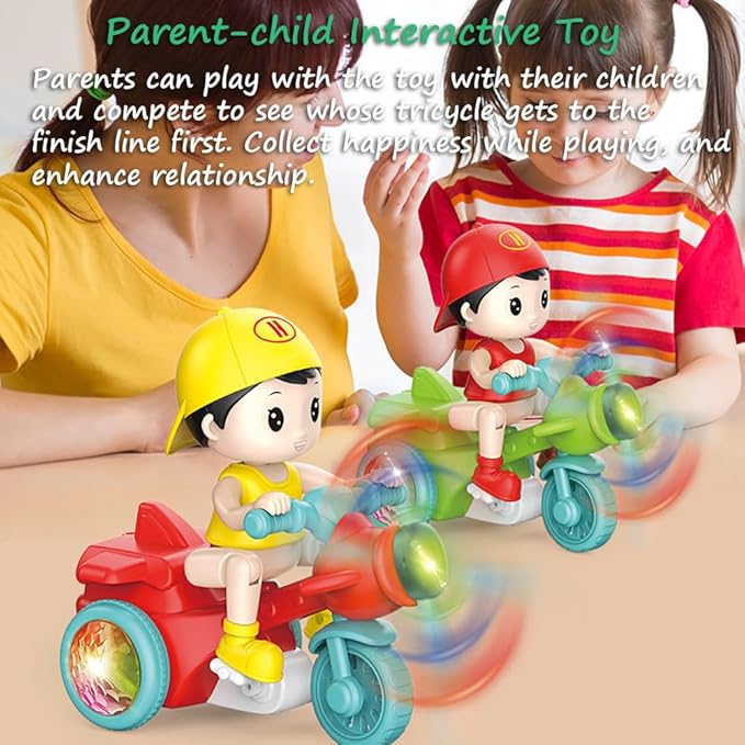 Miracland 360° Stunt Tricycle Toy, Riding-Simulation Pedicab with LED Lights & Dynamic Music, STEM Spinning Electric Trike Gift for Kids (Red)