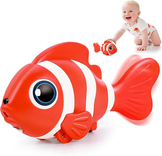 Crawling Fish Baby Toys, Novelty Tummy Time Toys for Babies 6-12 Months, Magic Swinging Fish Crawling Toys for Infant Toddler Learning Crawl Walking Dancing Easter Basket Stuffers 1st Birthday Gift