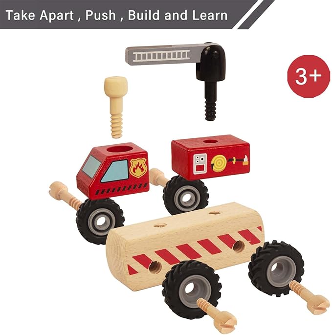 Construction Vehicles for Toddlers, 2 Pcs Wooden Detachable Assemble Cranes and Tractor, Kids Vehicle Toys Hand Push Car Toys for 3 Years Old Boys Girls